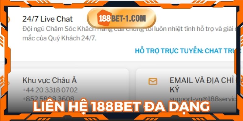 Liên hệ 188BET với các phương thức đa dạng, quen thuộc
